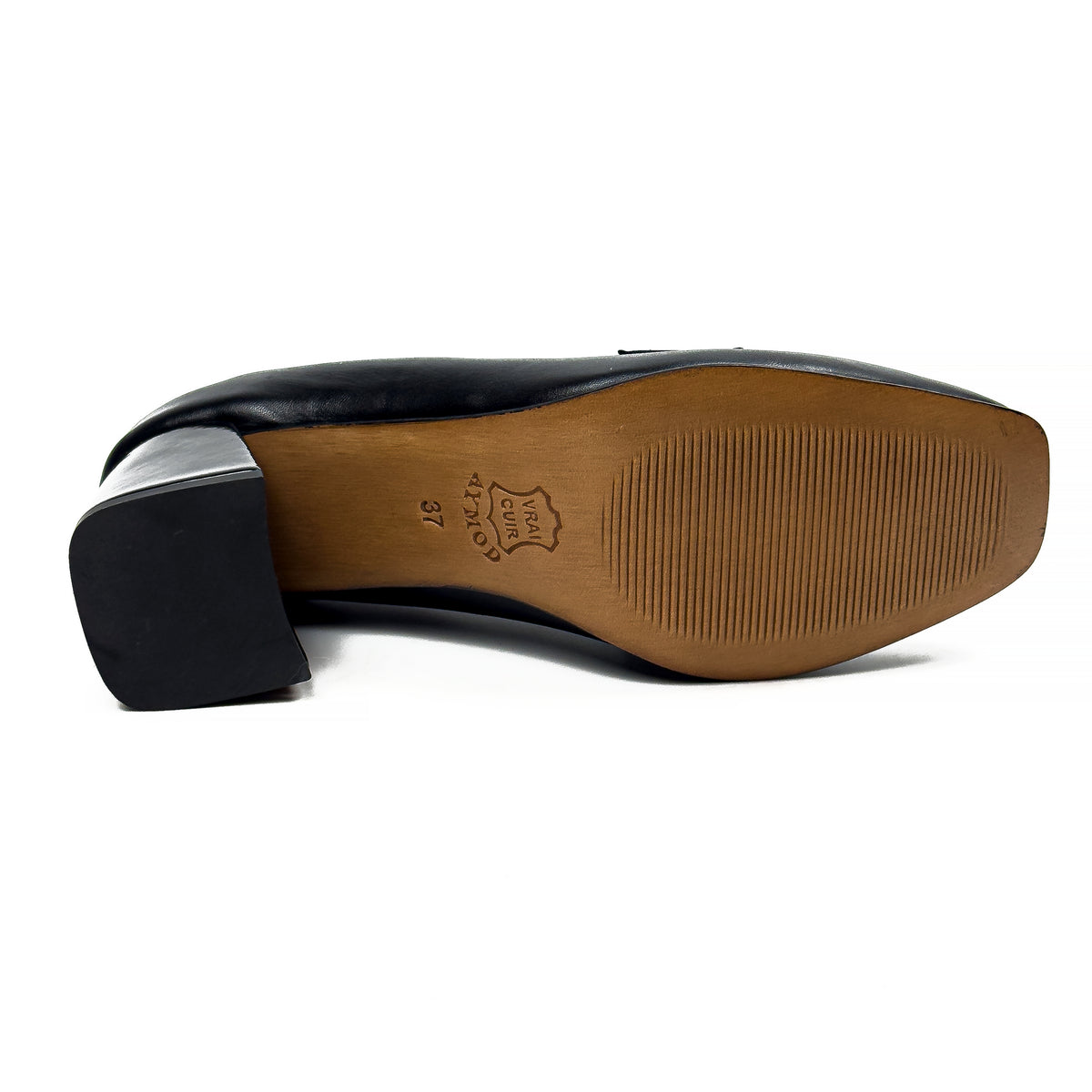 Mocassins à Talon Carré pour Femme en Vrai Cuir Lisse et Verni