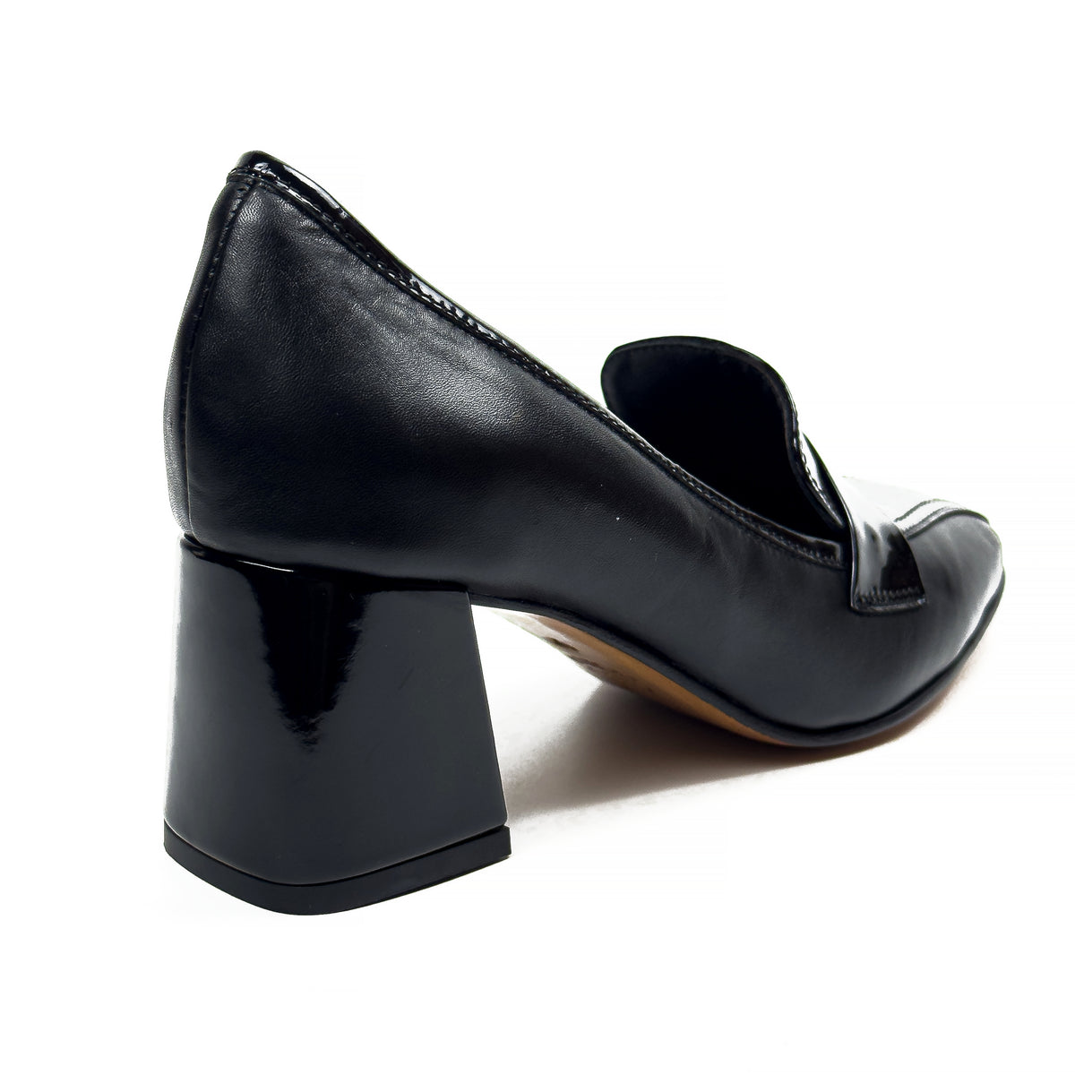 Mocassins à Talon Carré pour Femme en Vrai Cuir Lisse et Verni