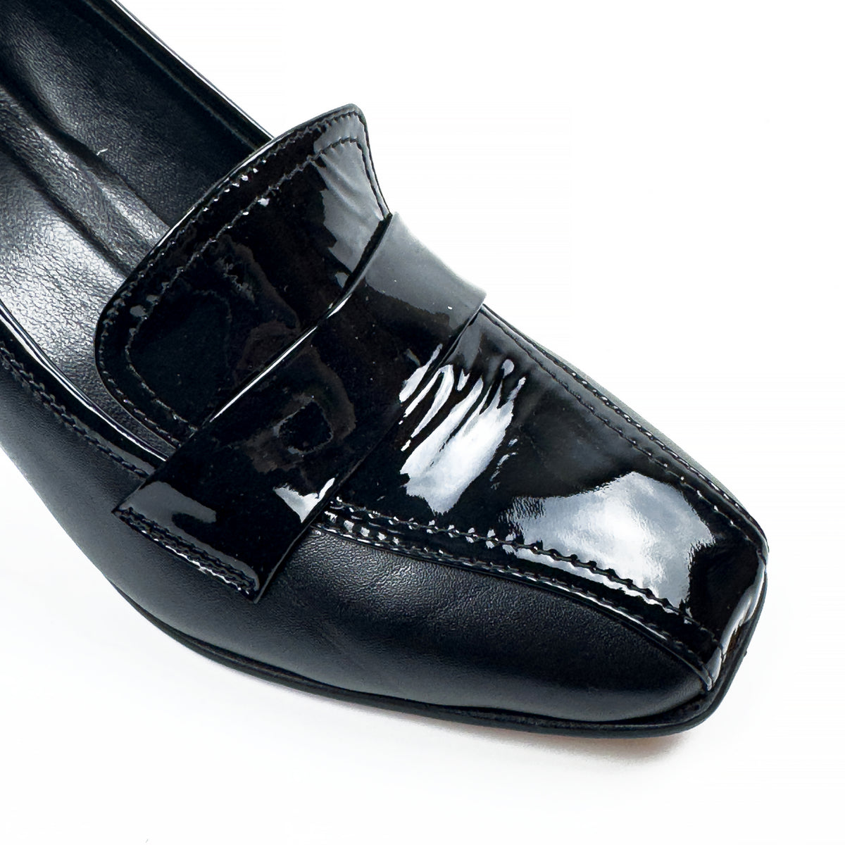 Mocassins à Talon Carré pour Femme en Vrai Cuir Lisse et Verni
