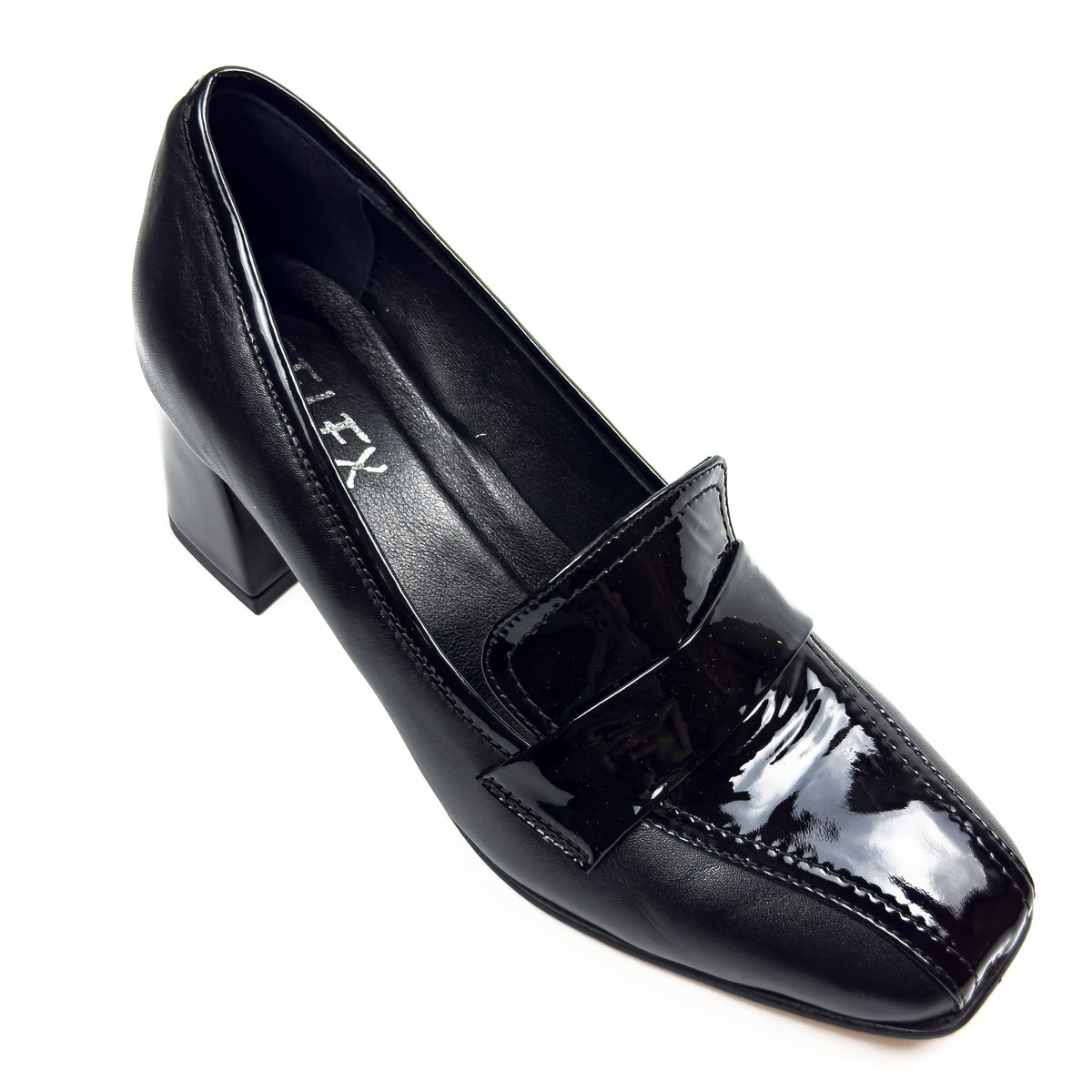 Mocassins à Talon Carré pour Femme en Vrai Cuir Lisse et Verni