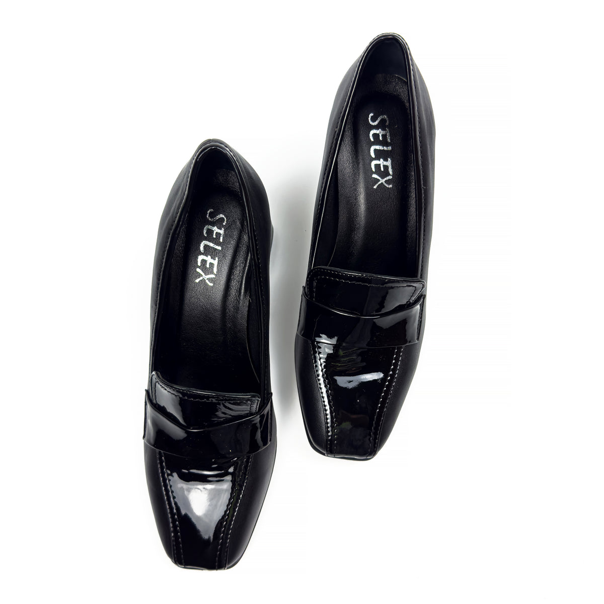 Mocassins à Talon Carré pour Femme en Vrai Cuir Lisse et Verni
