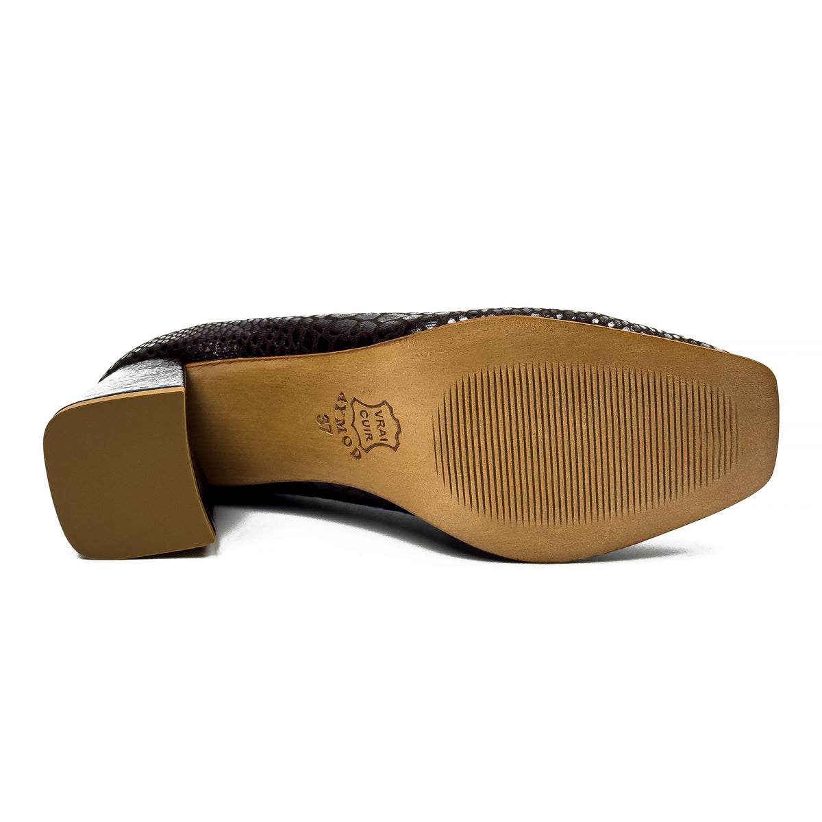 Mocassins à Talon Carré pour Femme en Vrai Cuir Effet Croco