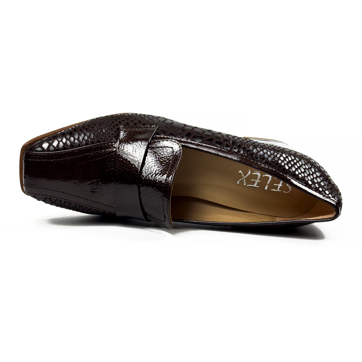 Mocassins à Talon Carré pour Femme en Vrai Cuir Effet Croco