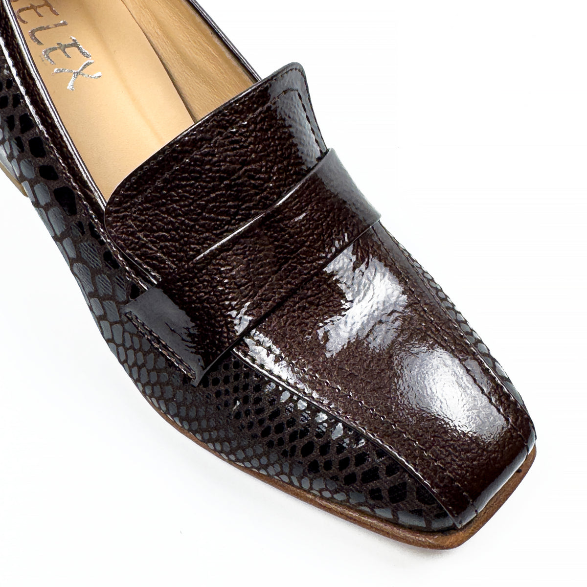 Mocassins à Talon Carré pour Femme en Vrai Cuir Effet Croco