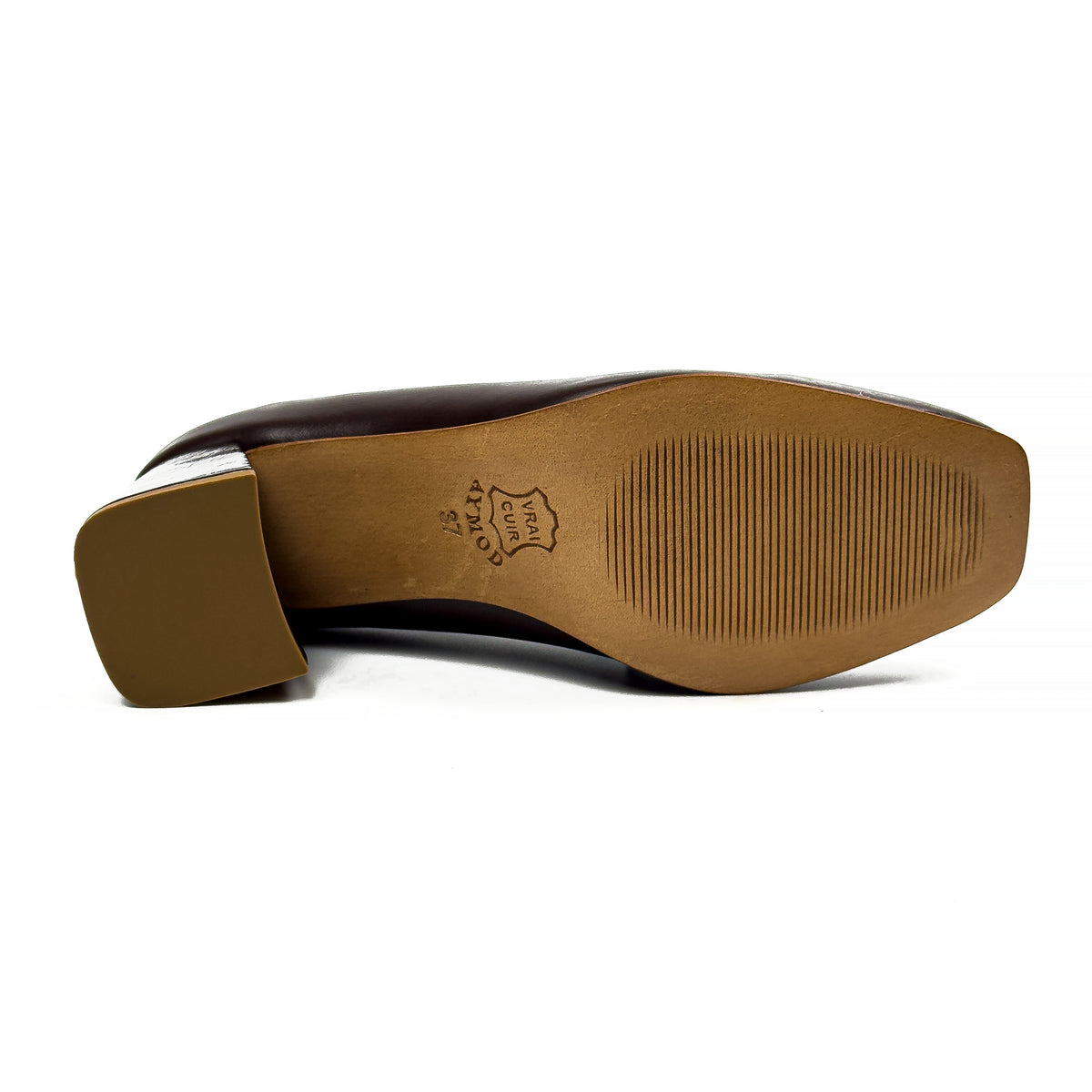 Mocassins à Talon Carré pour Femme en Vrai Cuir Lisse et Verni