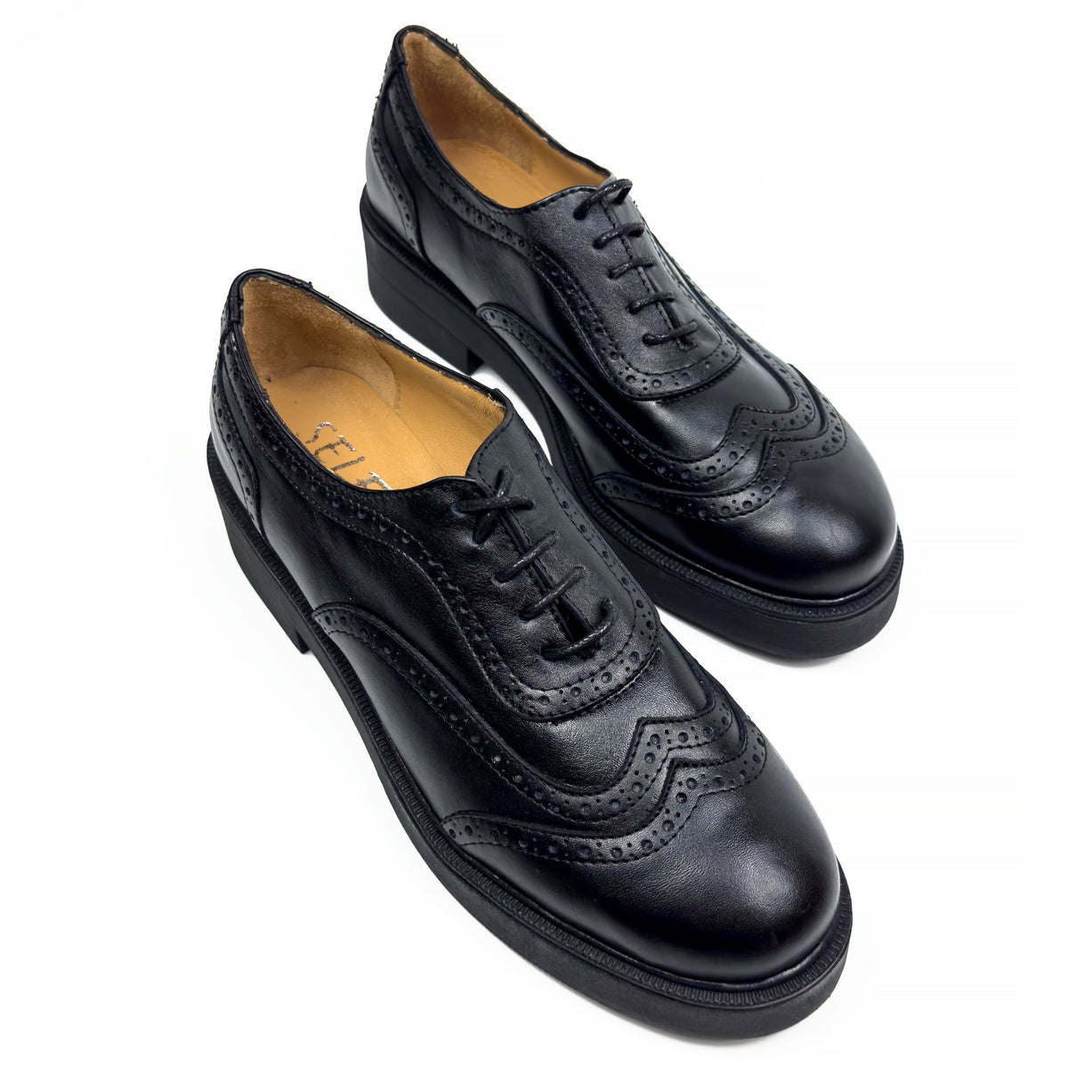 Chaussures Derbies Richelieu à Plateforme pour Femme en Vrai Cuir
