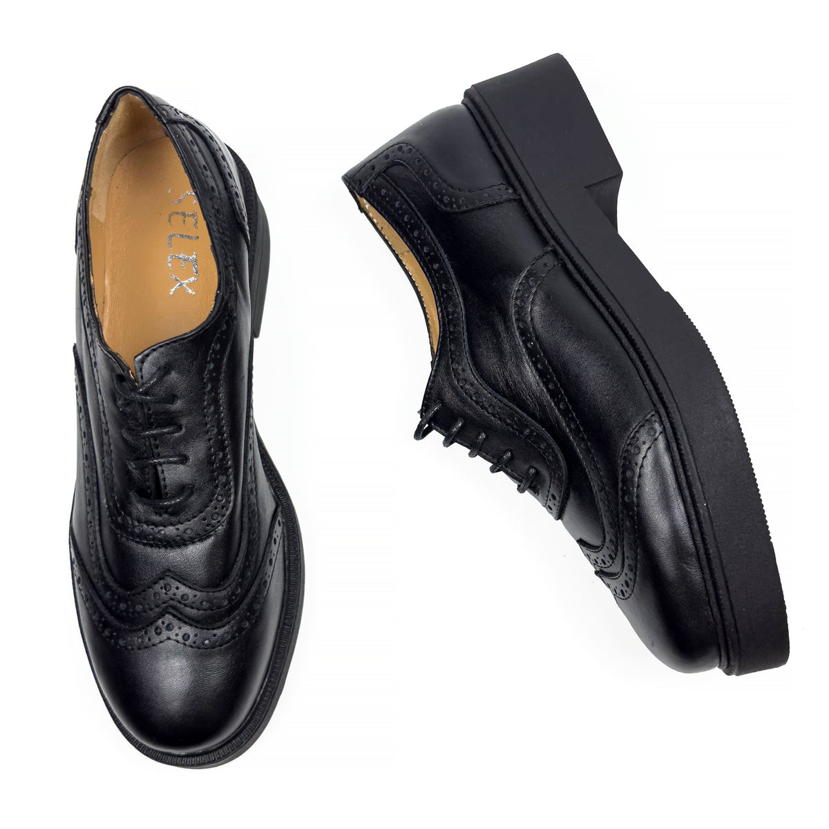 Chaussures Derbies Richelieu à Plateforme pour Femme en Vrai Cuir