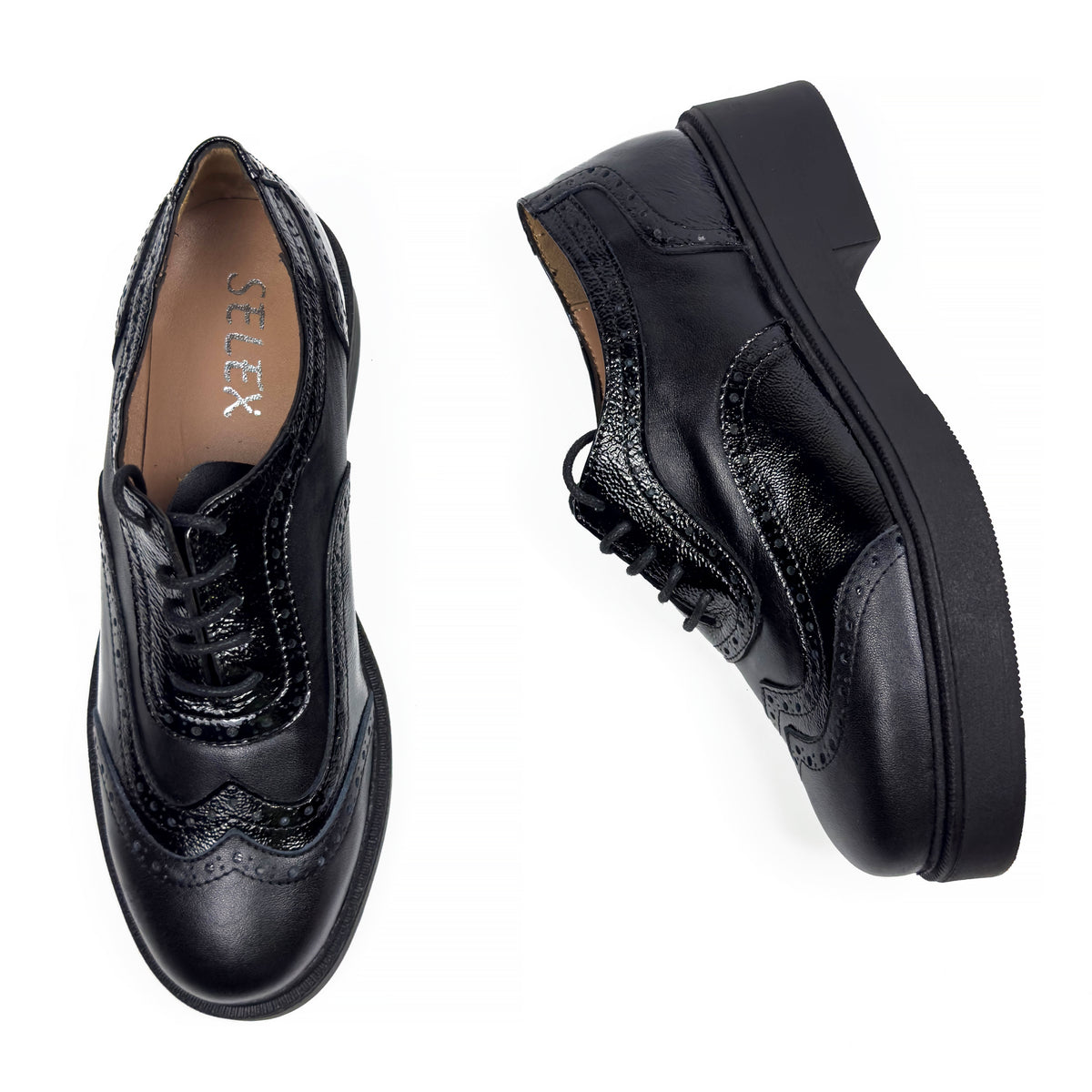 Chaussures Derbies Richelieu à Plateforme pour Femme en Vrai Cuir