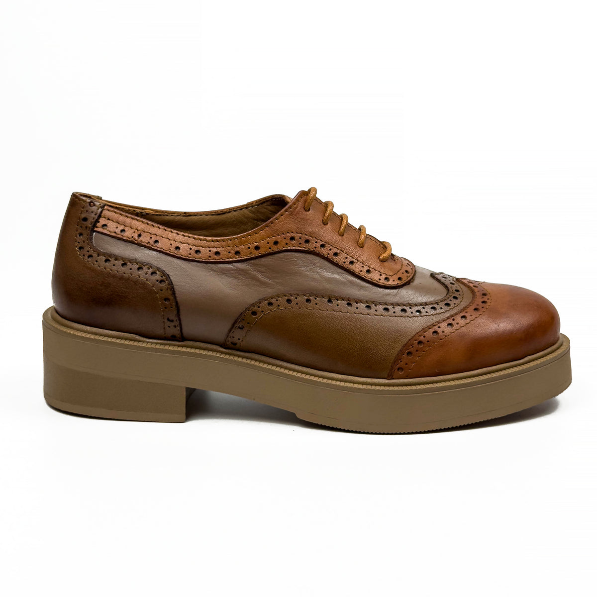 Chaussures Derbies Richelieu à Plateforme pour Femme en Vrai Cuir