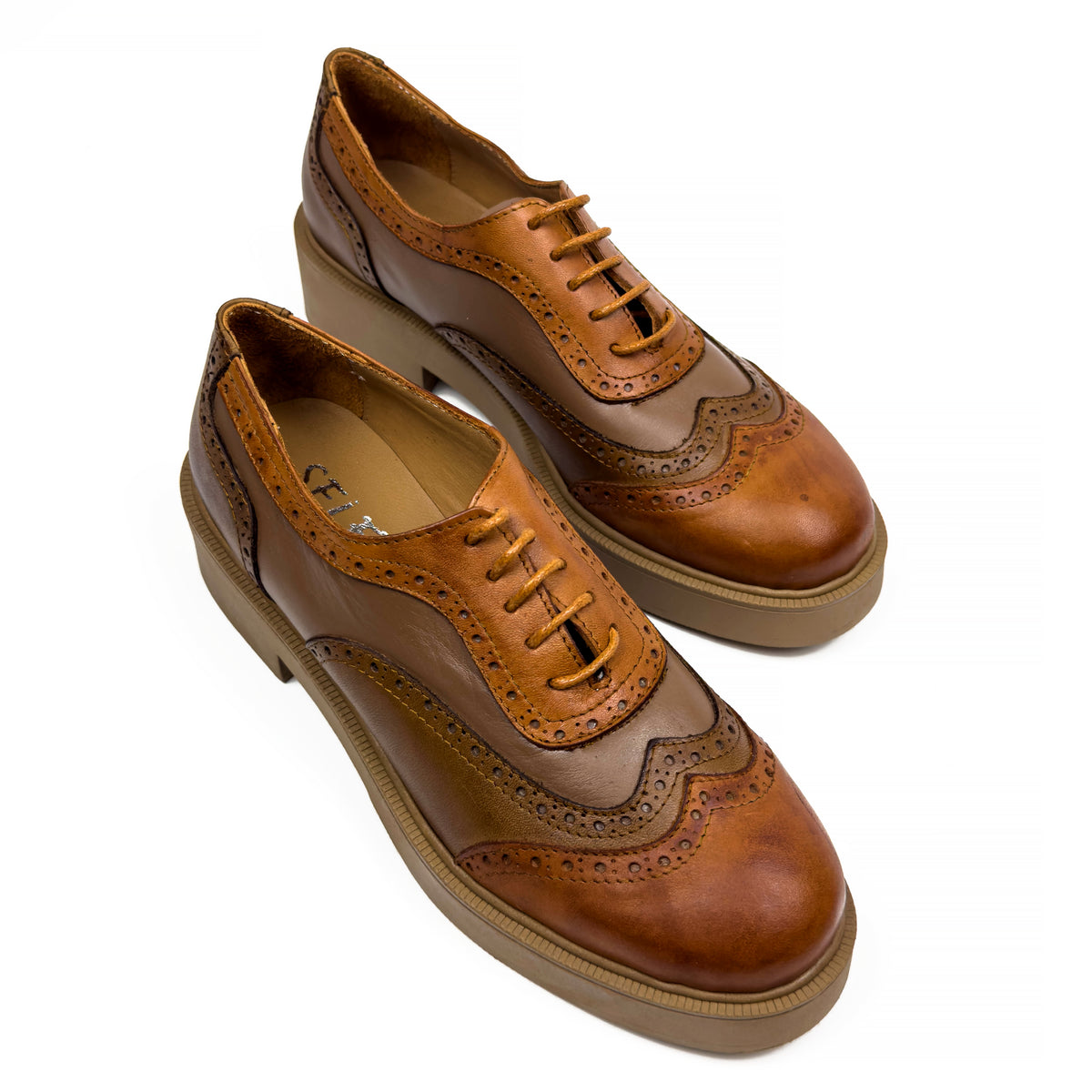 Chaussures Derbies Richelieu à Plateforme pour Femme en Vrai Cuir