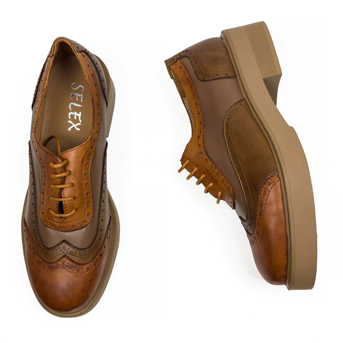 Chaussures Derbies Richelieu à Plateforme pour Femme en Vrai Cuir
