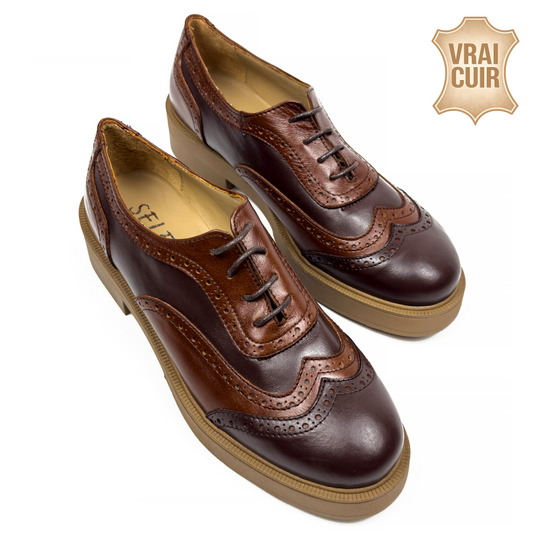 Chaussures Derbies Richelieu à Plateforme pour Femme en Vrai Cuir