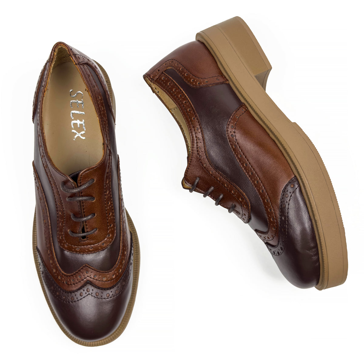 Chaussures Derbies Richelieu à Plateforme pour Femme en Vrai Cuir
