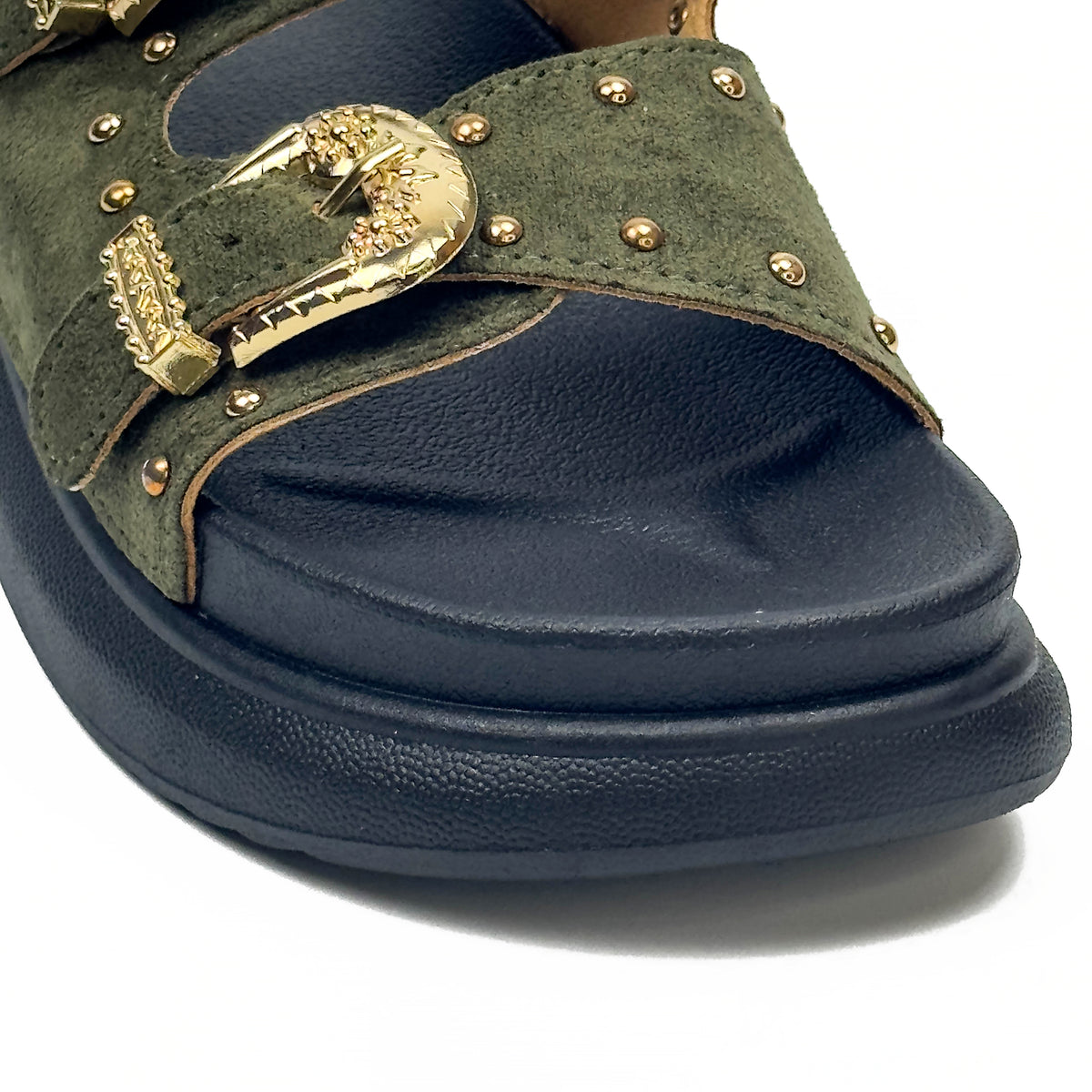 Sandales Plates Style Western à Double Boucle Dorée
