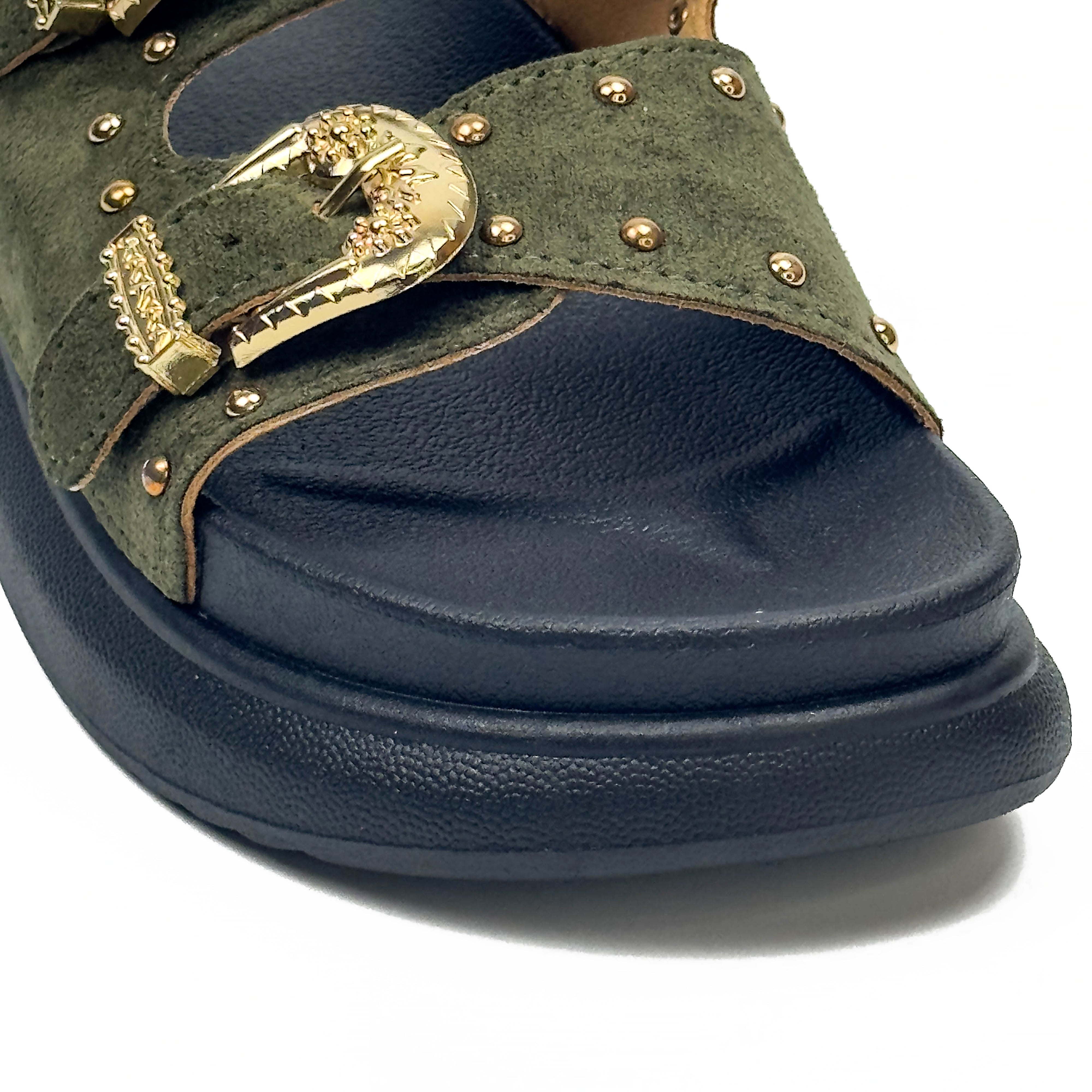 Sandales Plates Style Western à Double Boucle Dorée