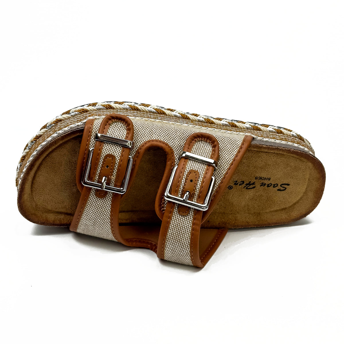Sandales Plates Plateformes Boho Chic en Toile Tressée & Bords Tressés Argentés
