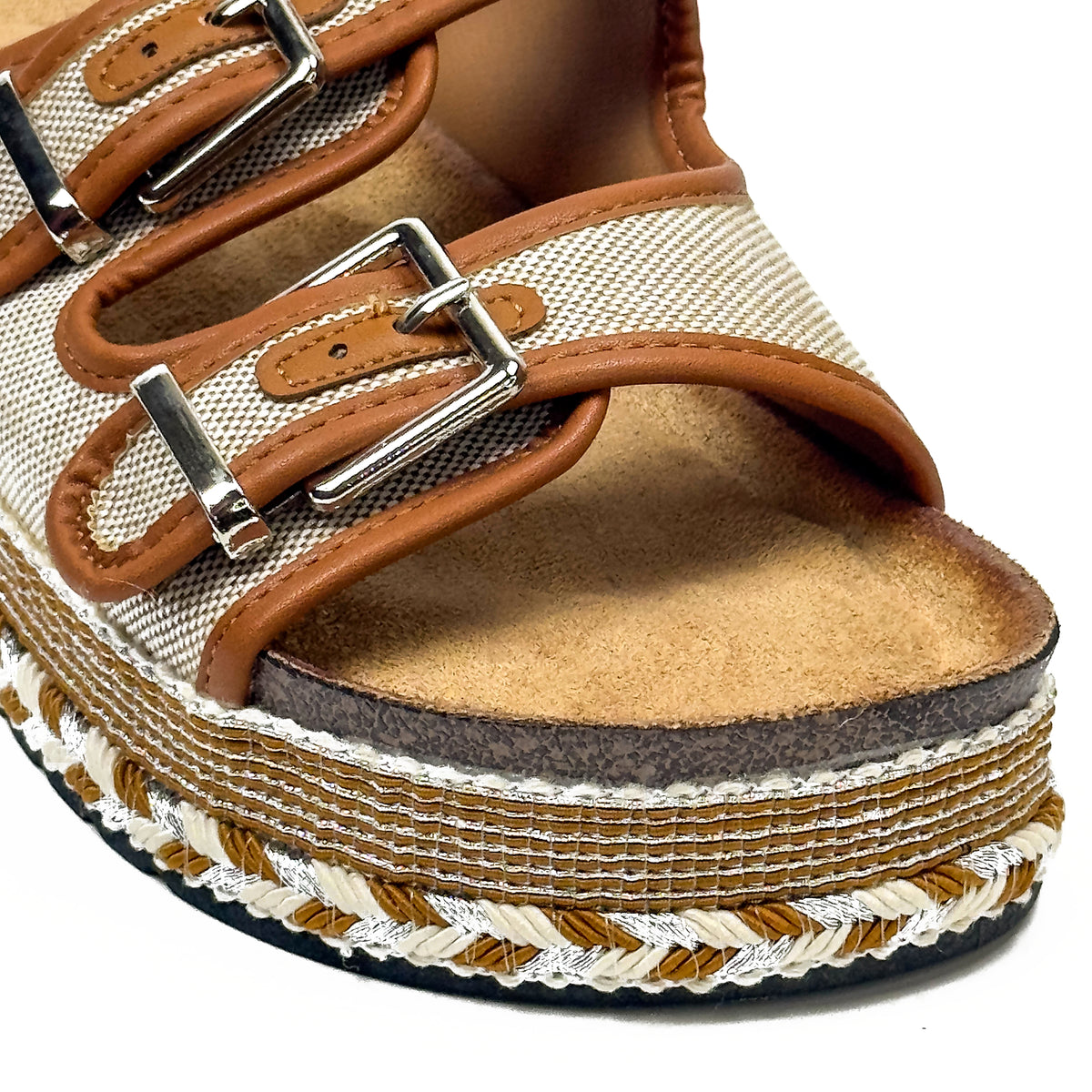 Sandales Plates Plateformes Boho Chic en Toile Tressée & Bords Tressés Argentés