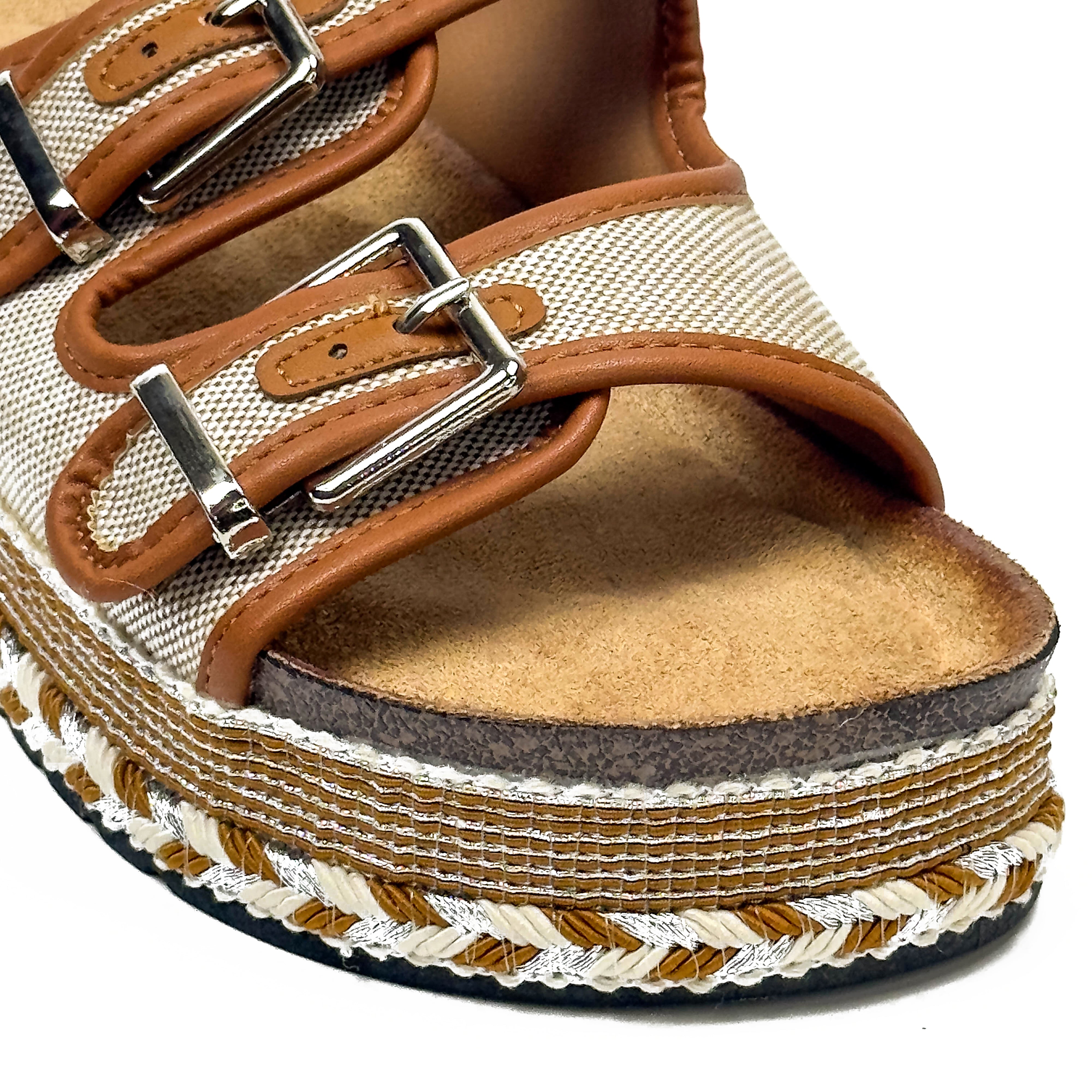 Sandales Plates Plateformes Boho Chic en Toile Tressée & Bords Tressés Argentés
