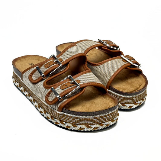 Sandales Plates Plateformes Boho Chic en Toile Tressée & Bords Tressés Argentés