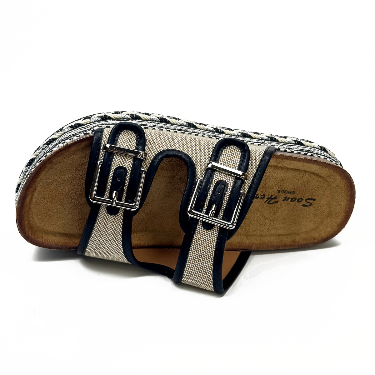 Sandales Plates Plateformes Boho Chic en Toile Tressée & Bords Tressés Argentés
