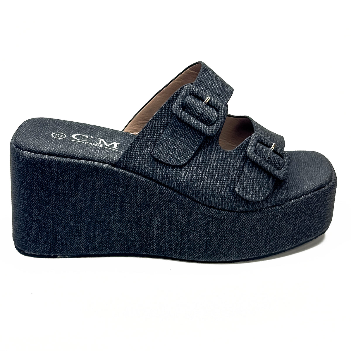 Sandales Compensées à Plateforme en Toile Denim