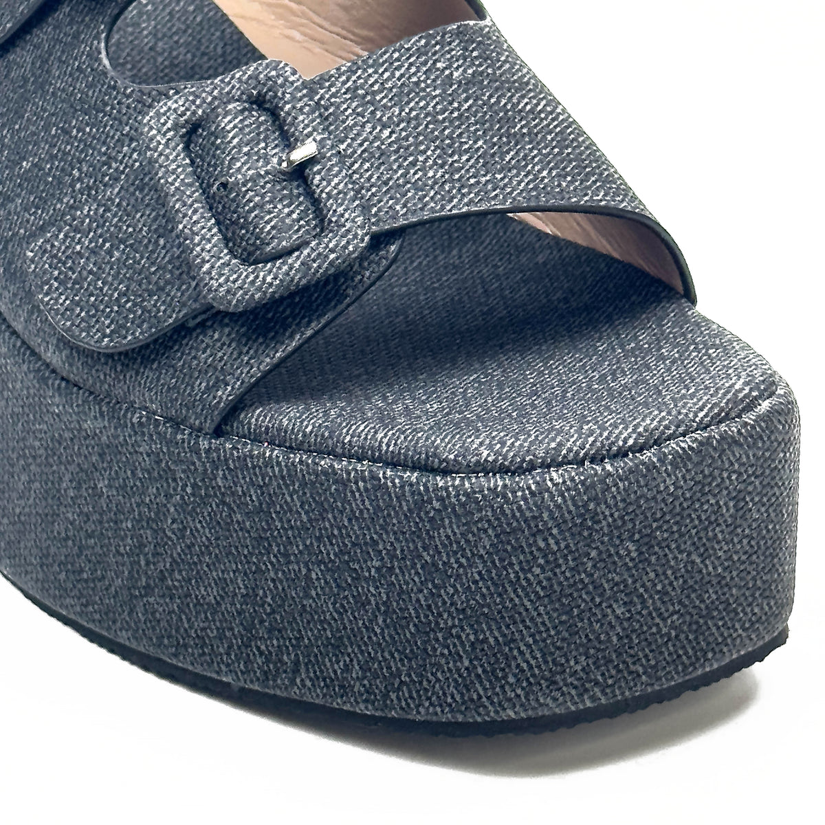 Sandales Compensées à Plateforme en Toile Denim