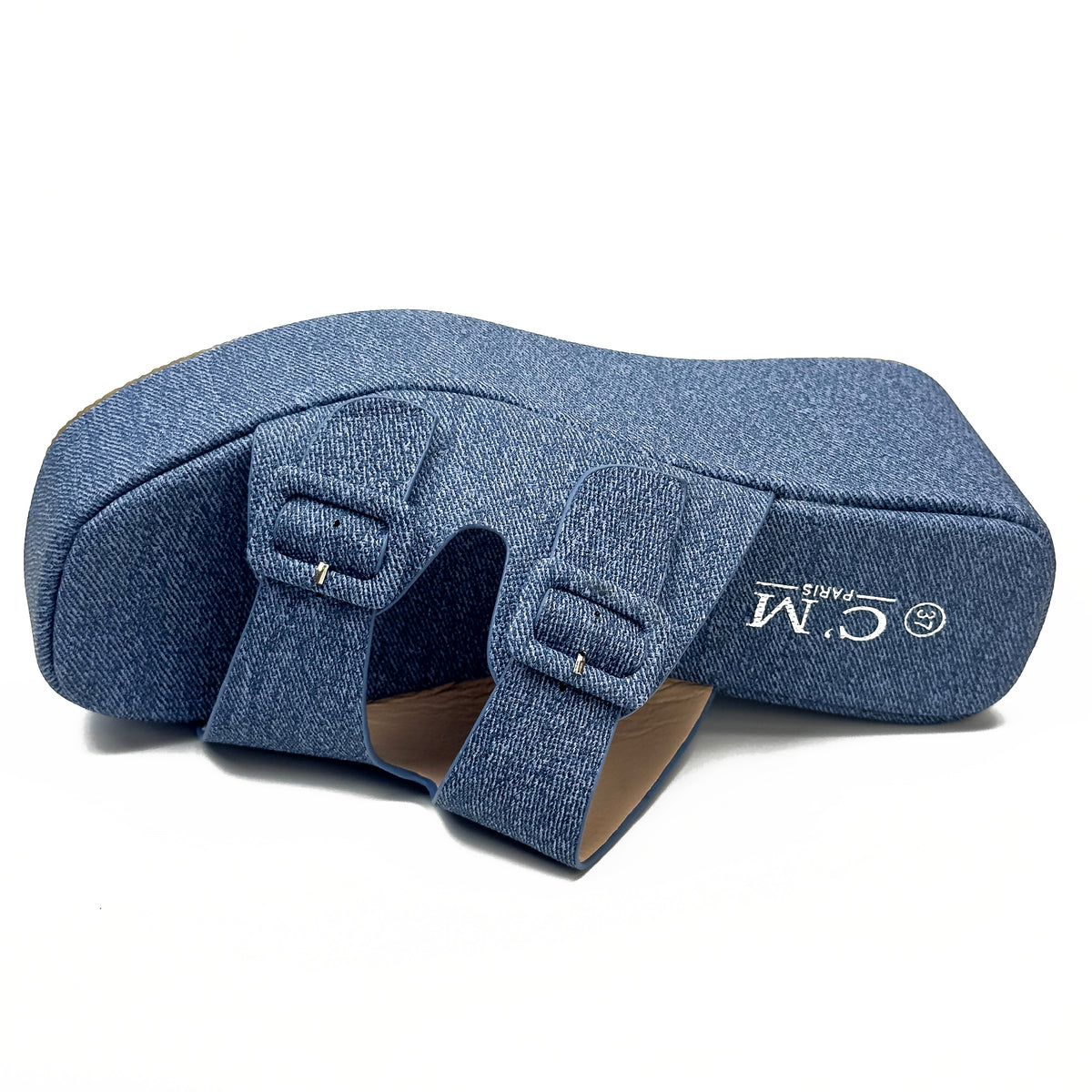 Sandales Compensées à Plateforme en Toile Denim