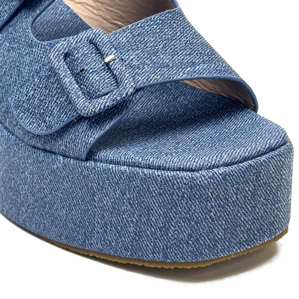 Sandales Compensées à Plateforme en Toile Denim