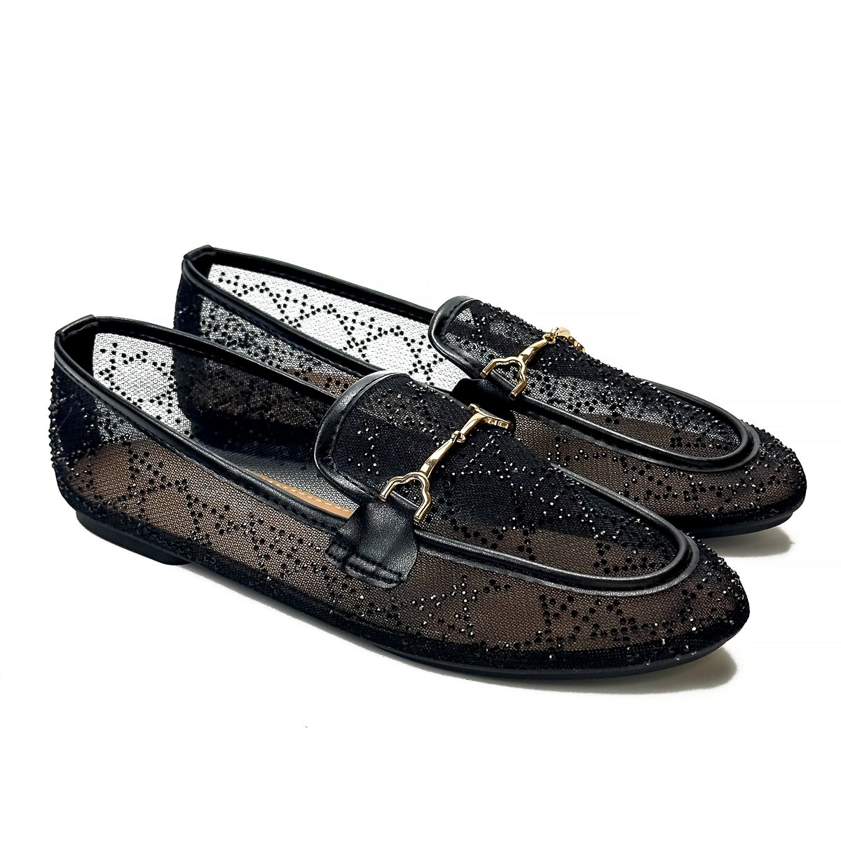 Mocassins Transparents en Mesh à Strass