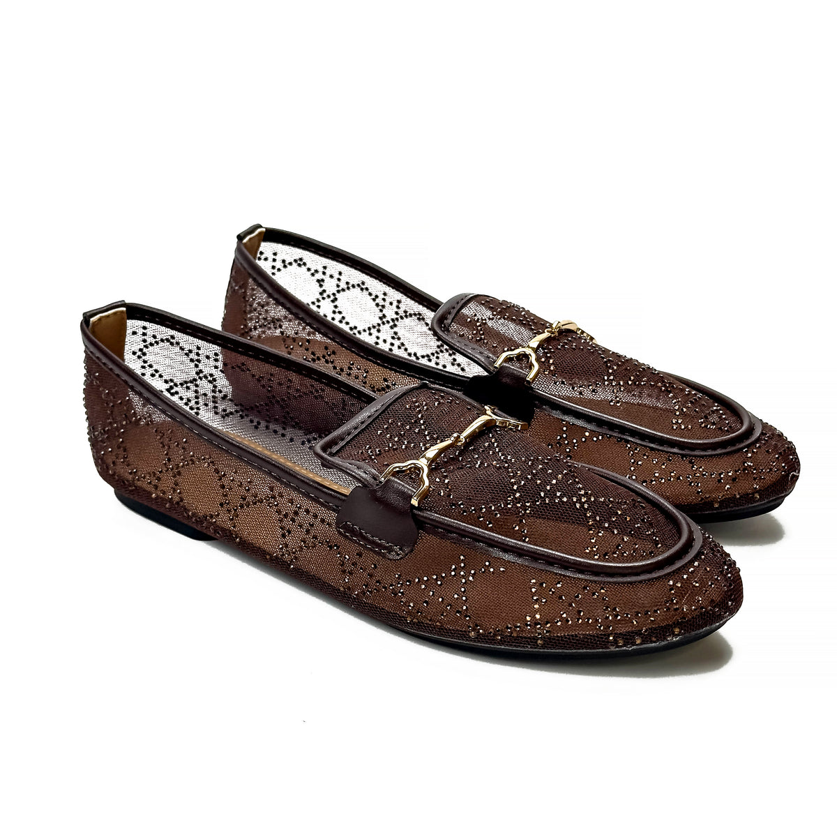 Mocassins Transparents en Mesh à Strass