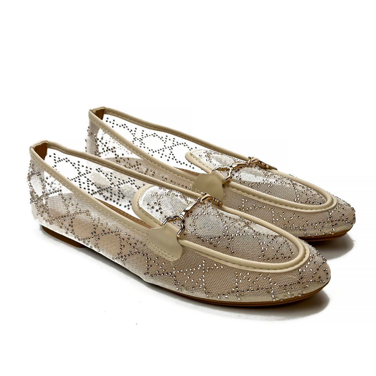 Mocassins Transparents en Mesh à Strass