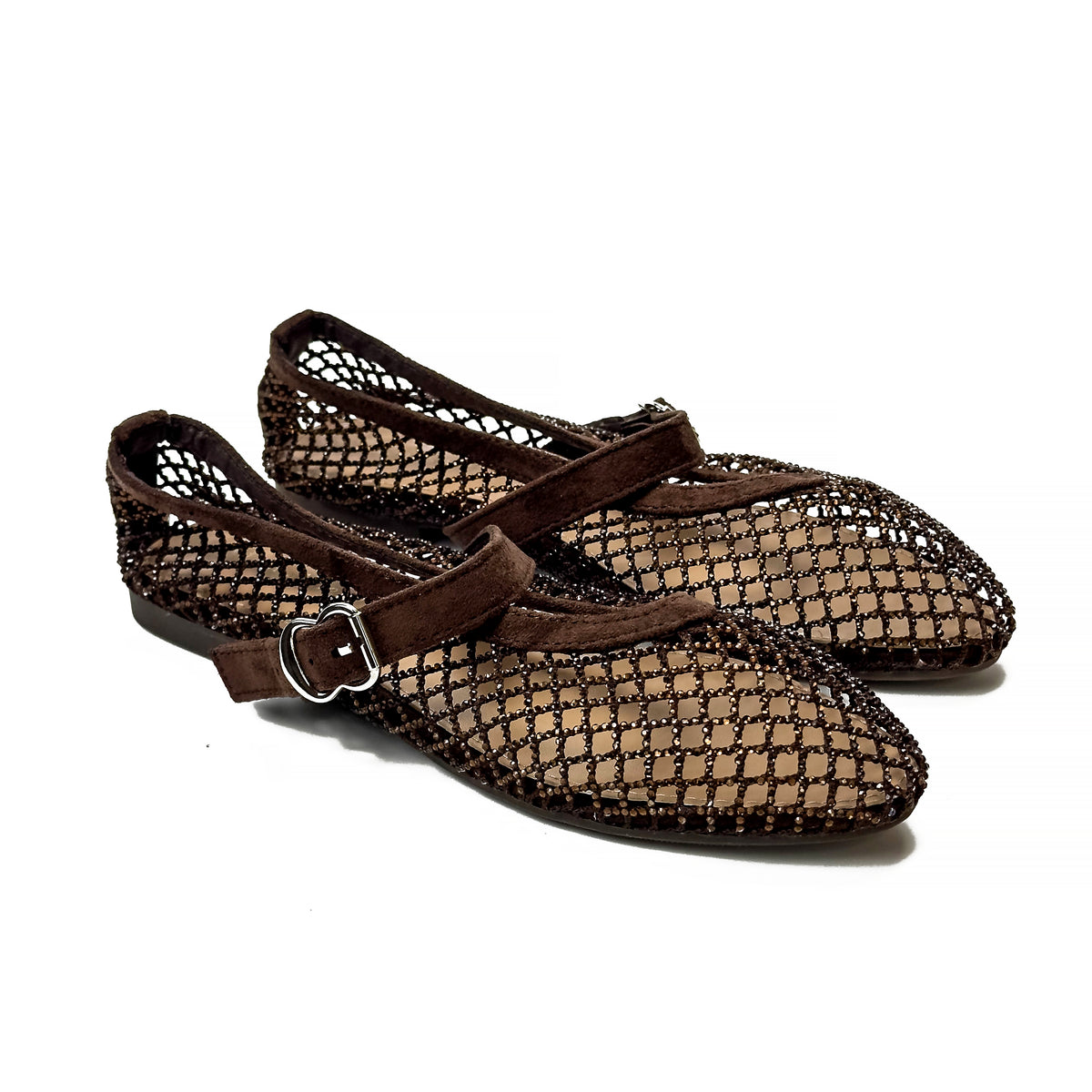 Ballerines Mary Jane en Mesh à Strass