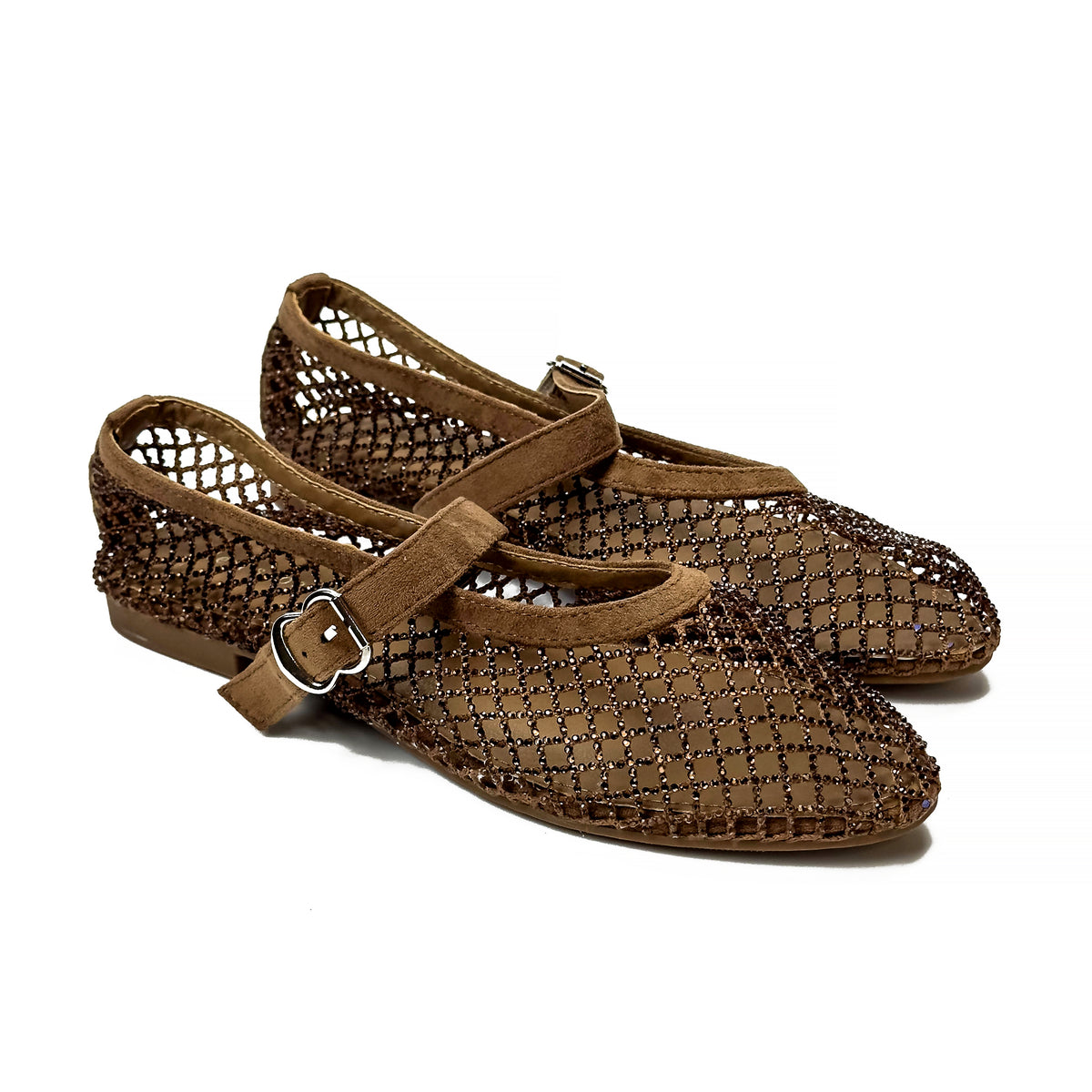 Ballerines Mary Jane en Mesh à Strass