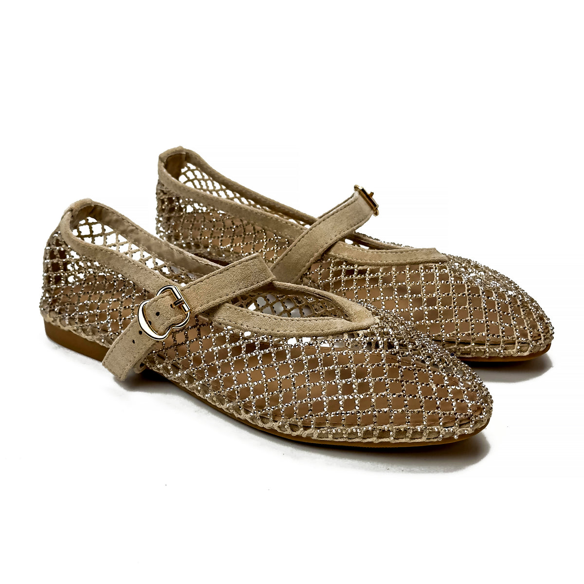 Ballerines Mary Jane en Mesh à Strass