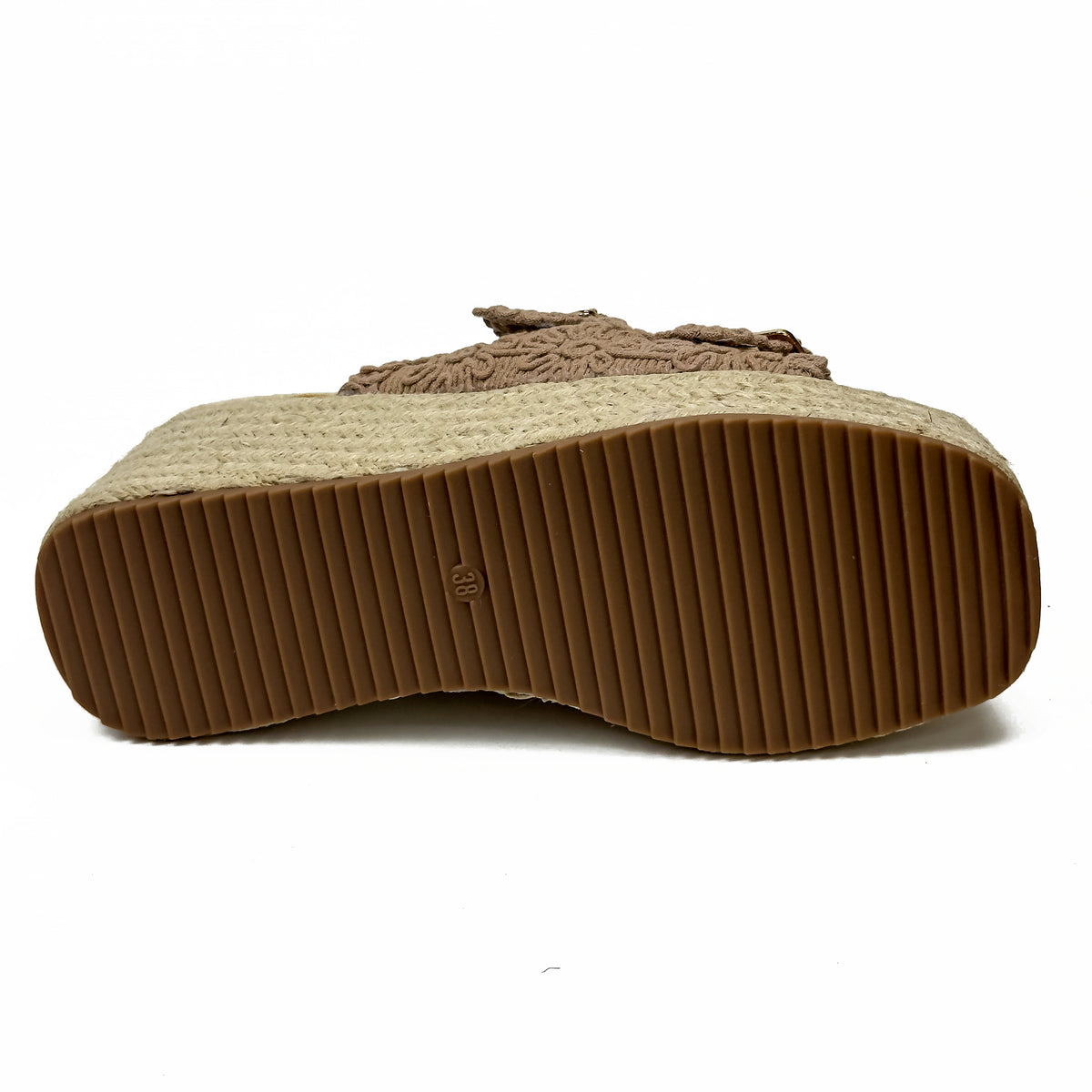 Sandales Compensées Style Espadrille en Crochet Crocheté & Boucles Dorées