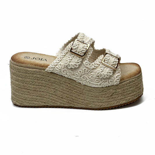Sandales Compensées Style Espadrille en Crochet Crocheté & Boucles Dorées