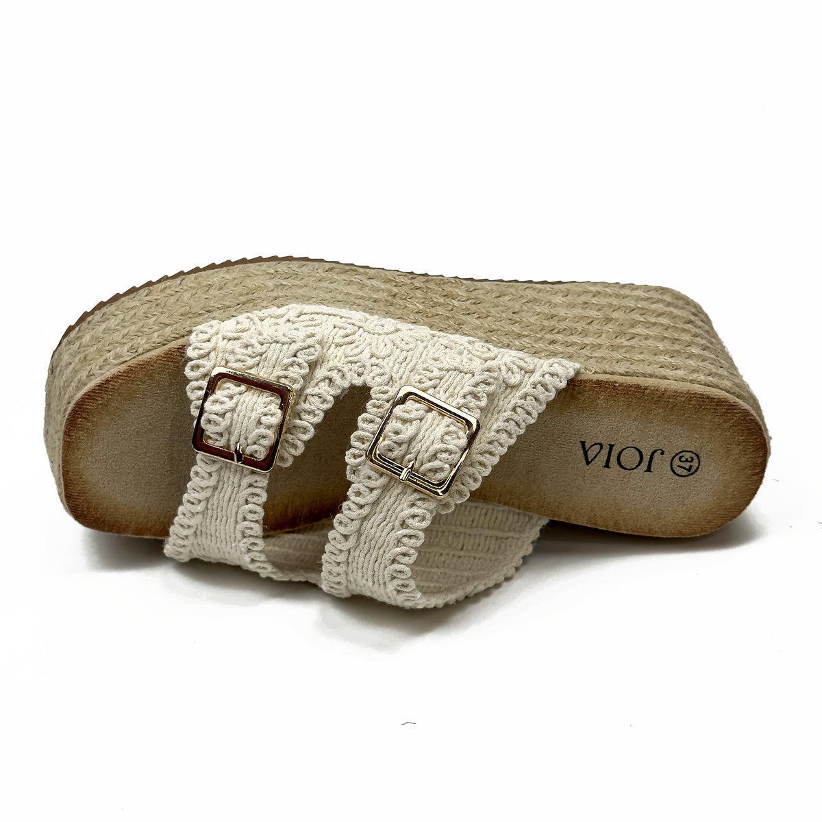 Sandales Compensées Style Espadrille en Crochet Crocheté & Boucles Dorées