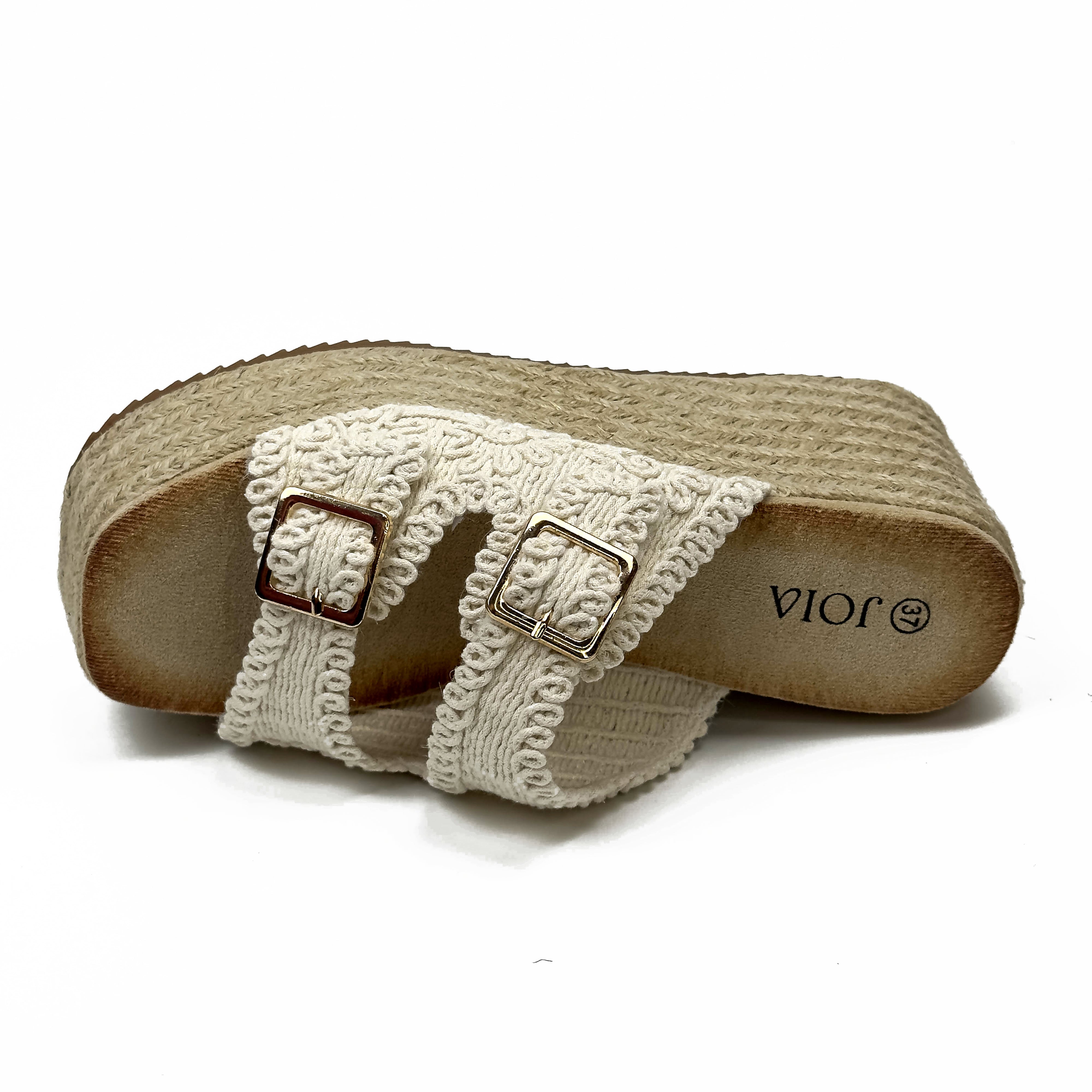 Sandales Compensées Style Espadrille en Crochet Crocheté & Boucles Dorées