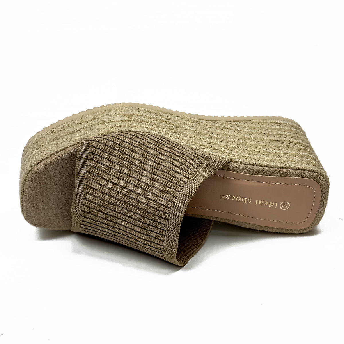 Sandales Compensées Style Espadrille en Maille Extensible et Jute