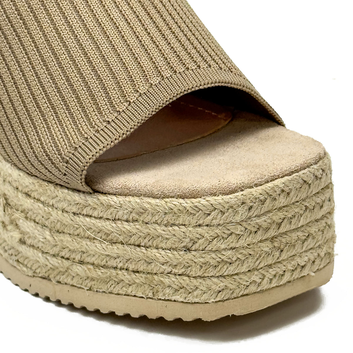 Sandales Compensées Style Espadrille en Maille Extensible et Jute