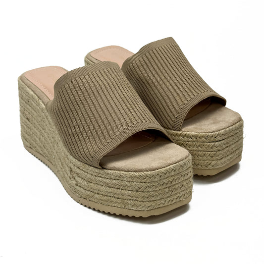 Sandales Compensées Style Espadrille en Maille Extensible et Jute
