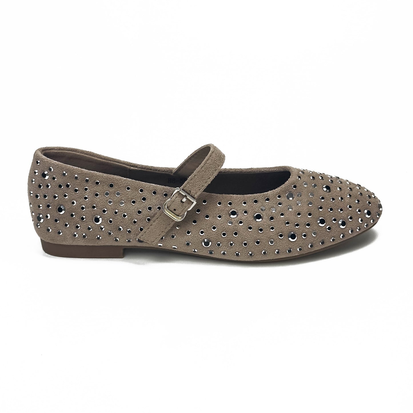 Ballerines Salomés Style Mary Jane en Suède Serties de Strass Brillants