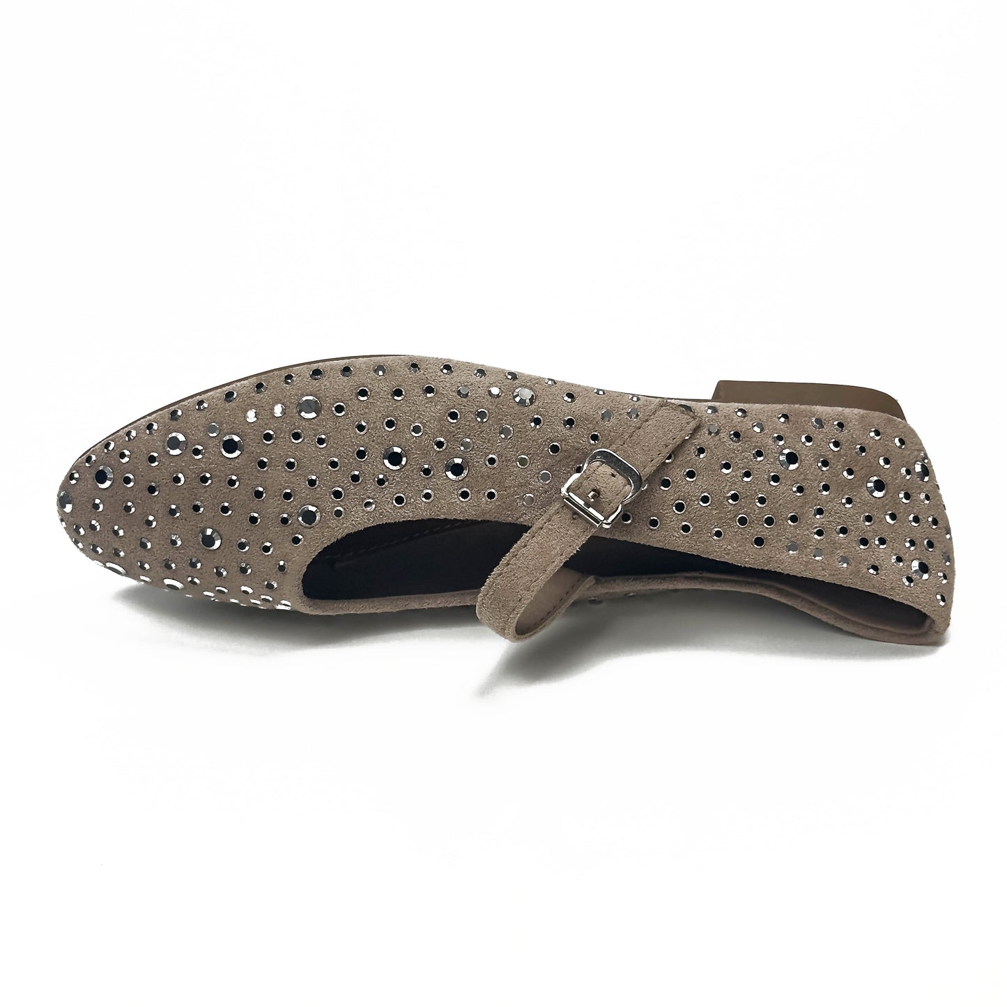 Ballerines Salomés Style Mary Jane en Suède Serties de Strass Brillants