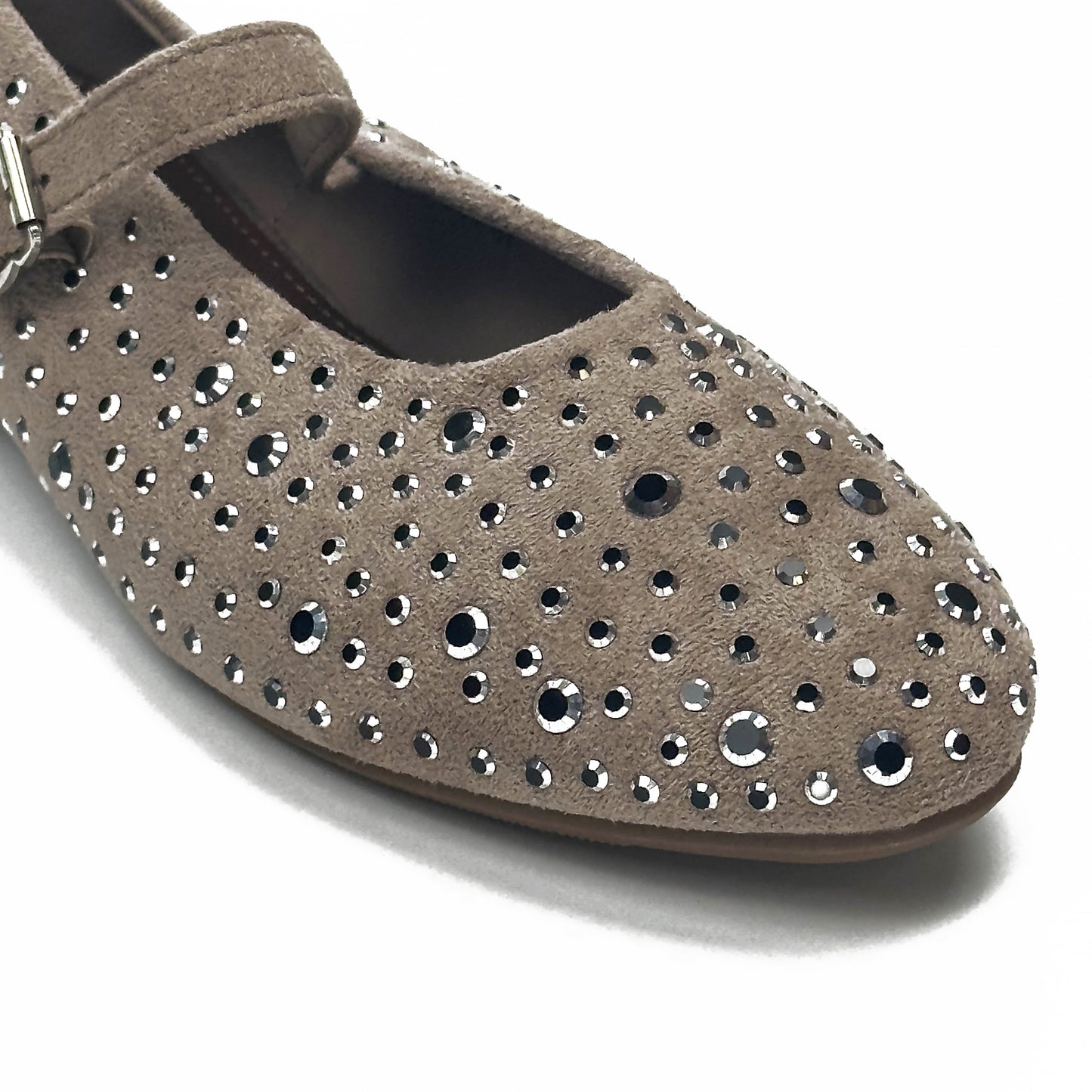Ballerines Salomés Style Mary Jane en Suède Serties de Strass Brillants