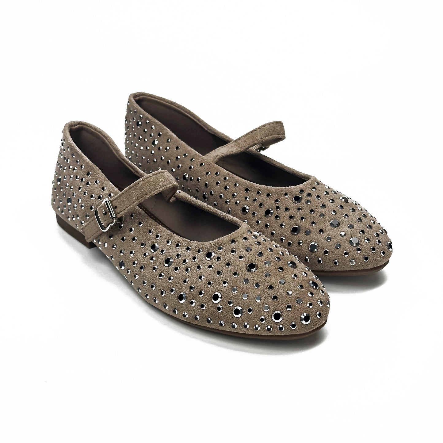 Ballerines Salomés Style Mary Jane en Suède Serties de Strass Brillants