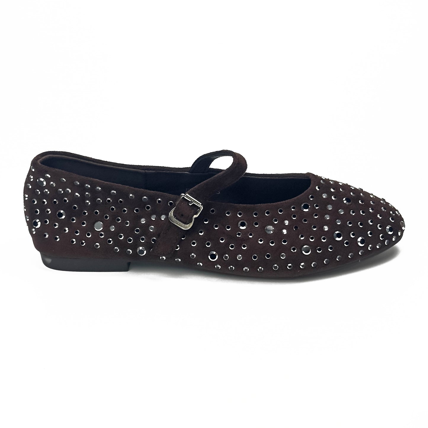 Ballerines Salomés Style Mary Jane en Suède Serties de Strass Brillants
