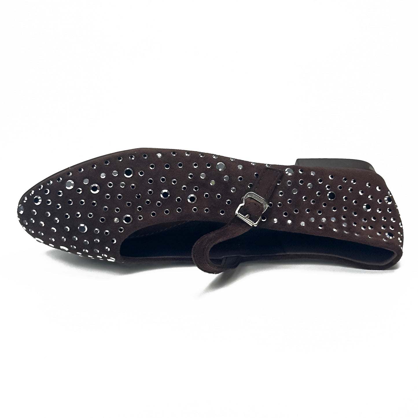 Ballerines Salomés Style Mary Jane en Suède Serties de Strass Brillants