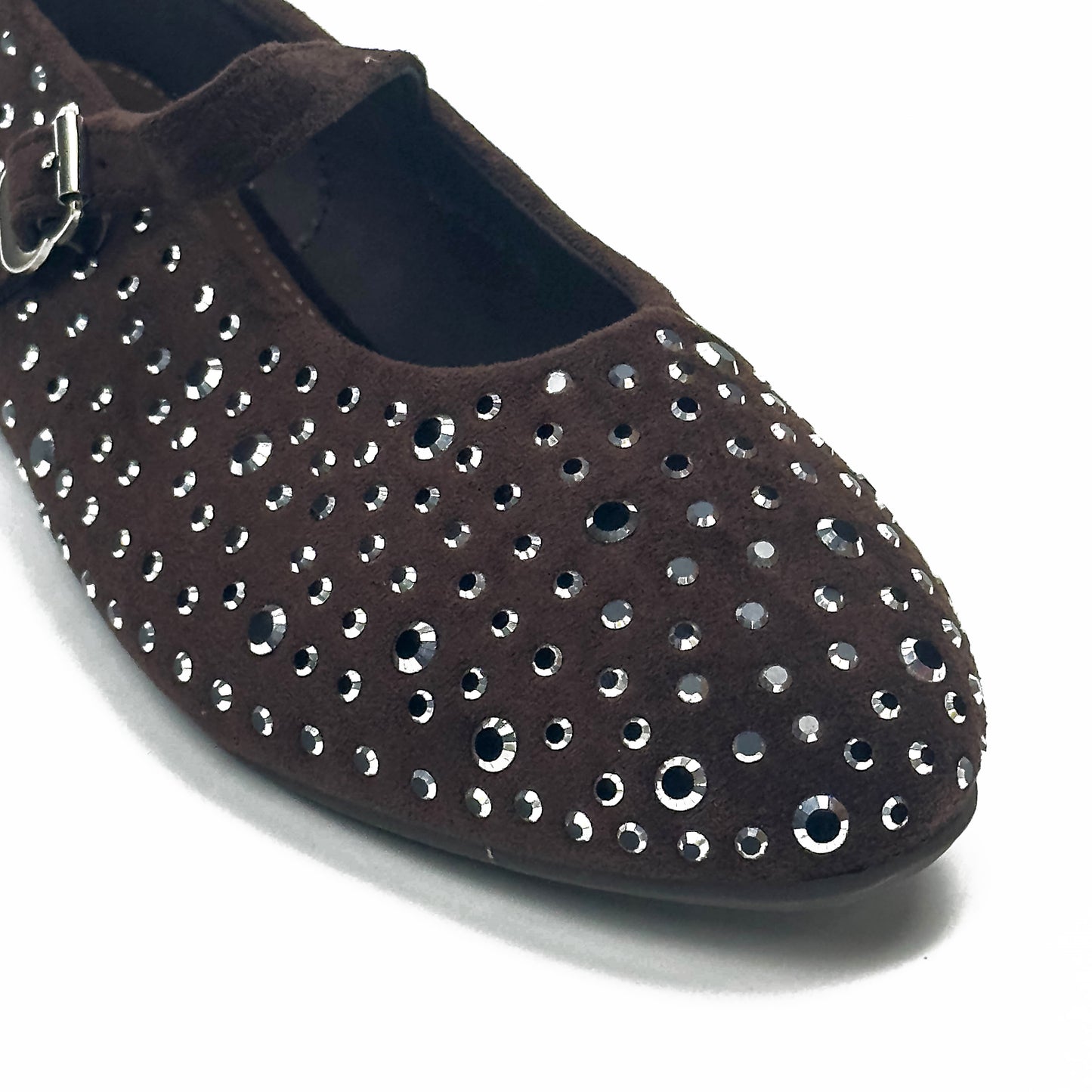 Ballerines Salomés Style Mary Jane en Suède Serties de Strass Brillants