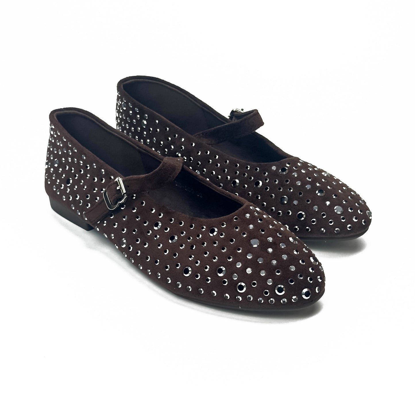 Ballerines Salomés Style Mary Jane en Suède Serties de Strass Brillants