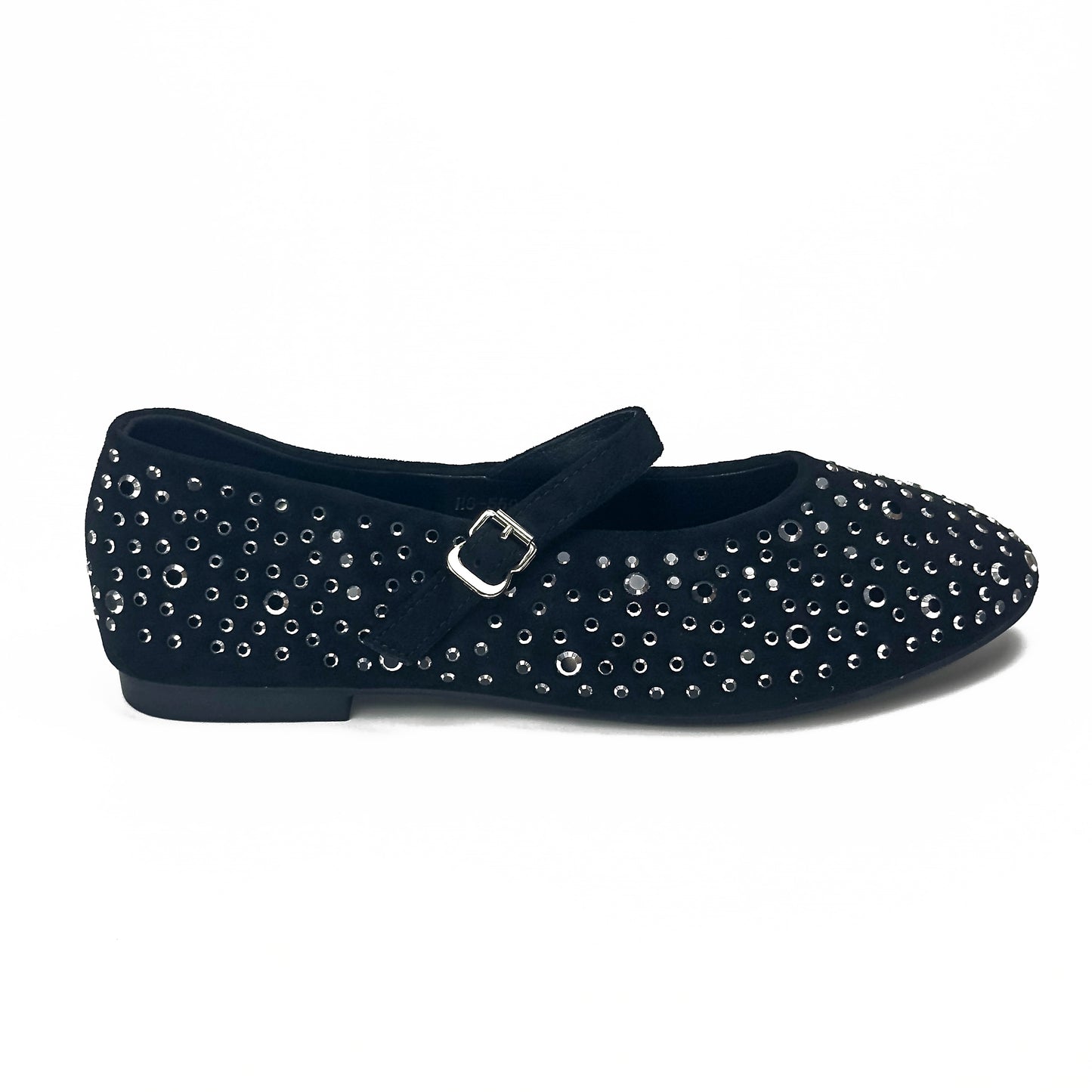 Ballerines Salomés Style Mary Jane en Suède Serties de Strass Brillants